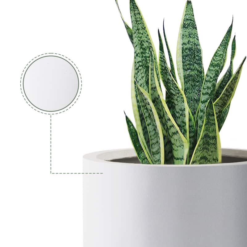 Plantara 13" D Solid White Concrete Outdoor planter,Flower pot, Modern Round Plant pot for Garden with Drainage Hole