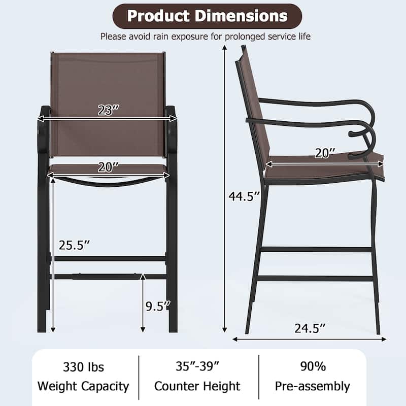 Gymax Outdoor Counter Height Bar Stools Set of 4 w/ Back Armrest &