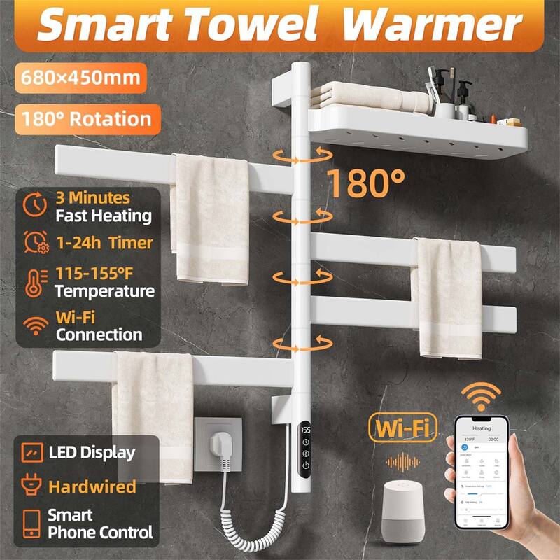 Smart Rotating Heated Towel Rack for Bathroom,Towel Warmer
