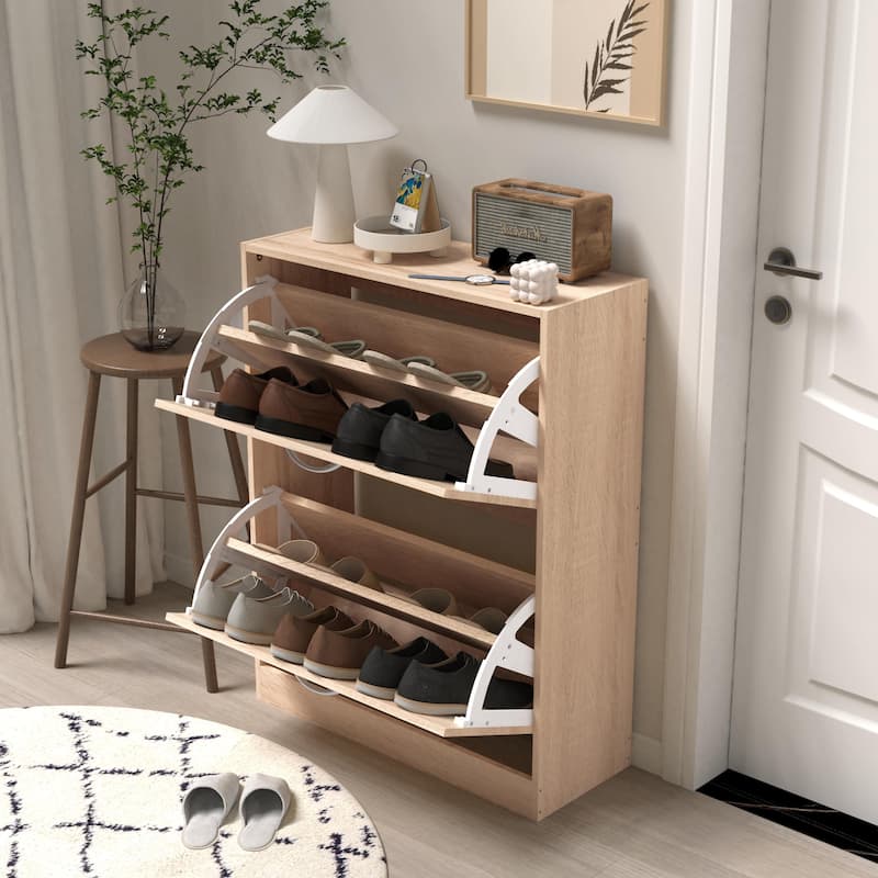 Wooden Shoe Storage Cabinet with 3 Flip Doors, Spacious Storage, and Durable Construction for Entryway or Mudroom Organizer