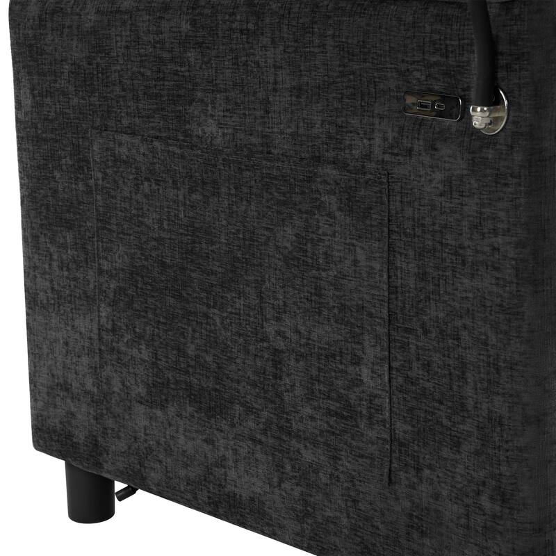 Chenille Luxe Loveseat Sofa Bed with Reversible Backrest, USB Charging, Adjustable Phone Holder by Harper&Bright Designs