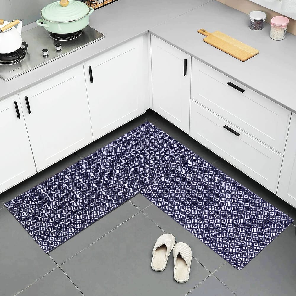 Anti-Fatigue Standing Cushioned Kitchen Bath Mats [Set of 2] Cotton Hand Woven Waterproof Non-Slip-Office, Sink, Laundry