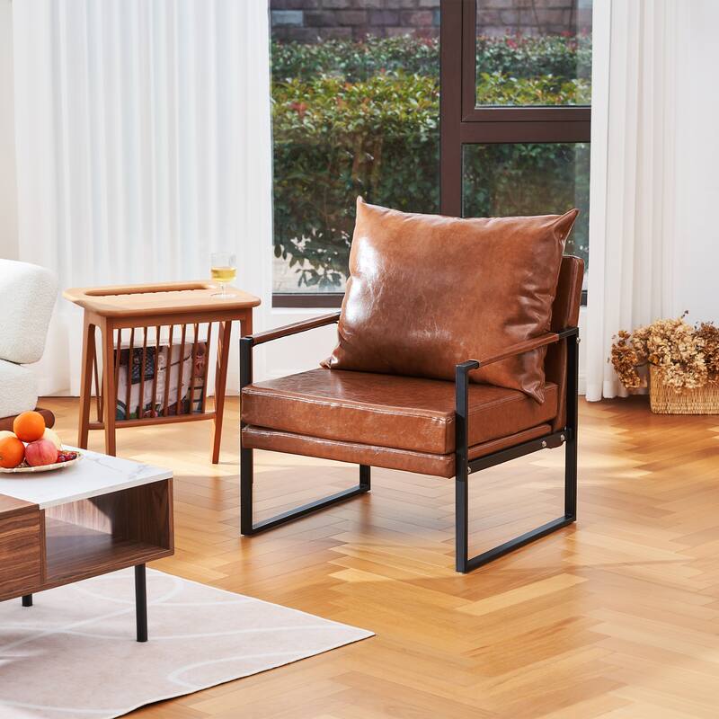 CO-Z Mid Century Modern Accent Chair with Faux Leather Upholstery