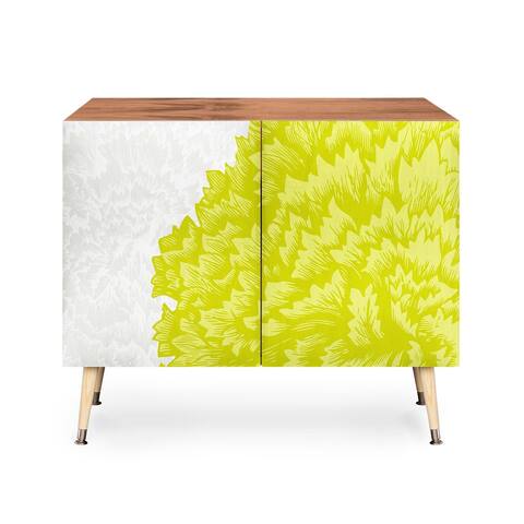 Deny Designs Green and White Peony Credenza (Birch or Walnut, 3 Leg Options)