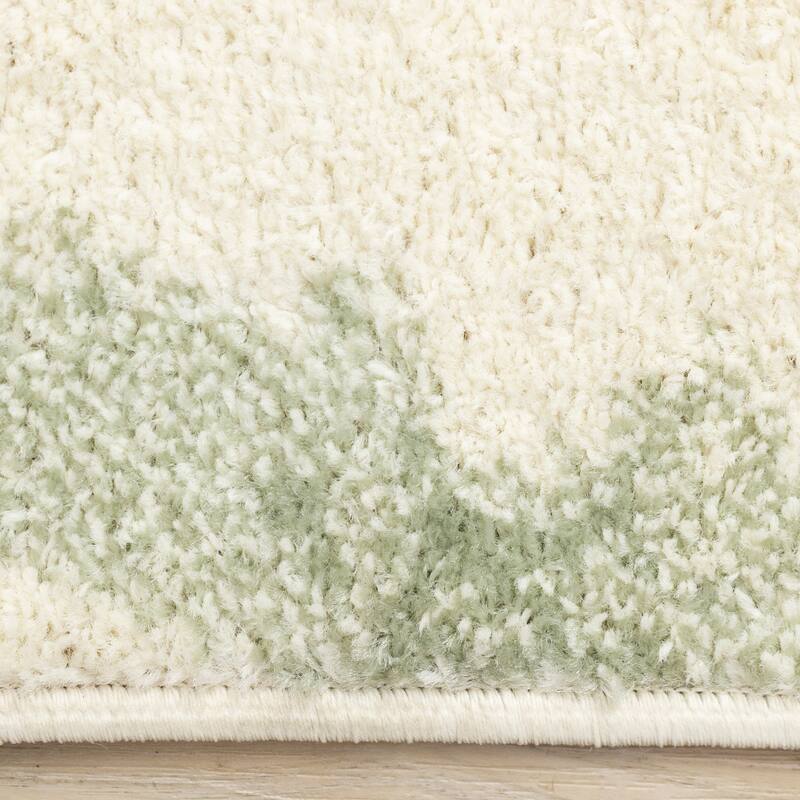 Cream Green Subtle Leaves Indoor Area Rug