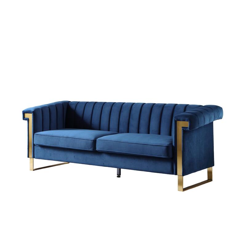 Velvet Sofa Couch for Living Room, Modern Loveseat Couch with Gold Accents, Apartment Chesterfield Sofa