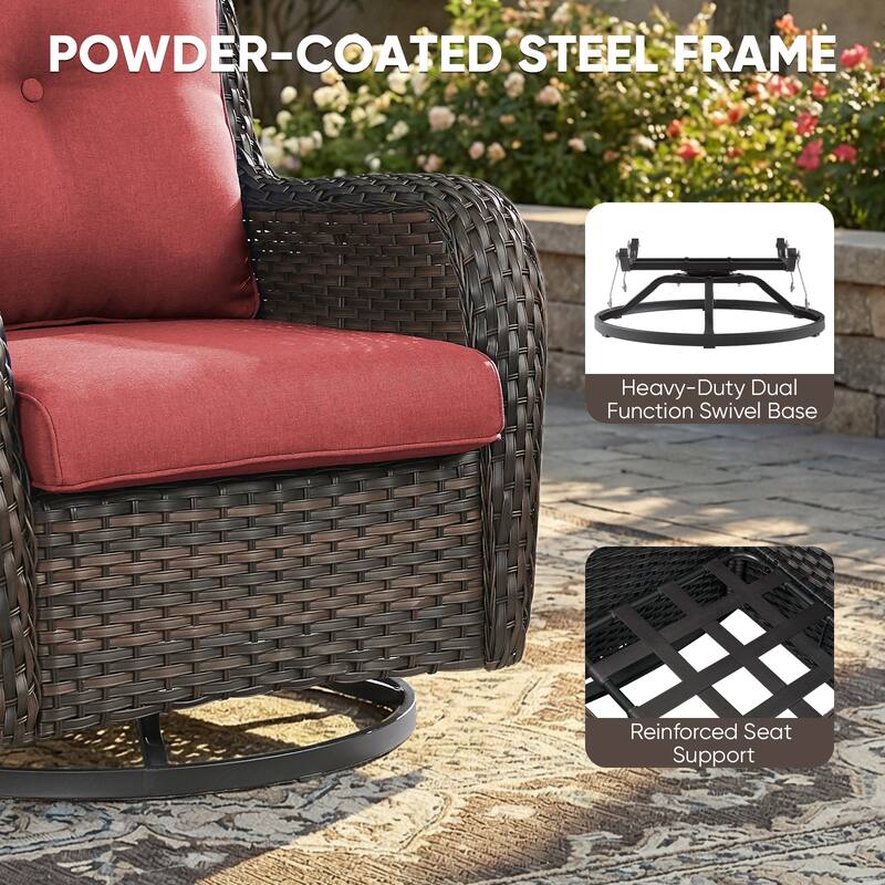 Pocassy Outdoor Wicker Glider Swivel Club Chairs (Set of 2) - Mix Grey