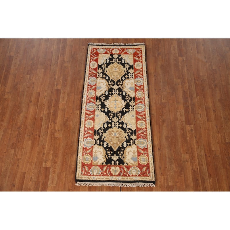 Black Oushak Accent Oriental Area Rug Hand-knotted Wool Carpet - 2'9"x 6'1"