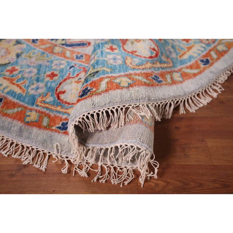 Oushak Indian Round Rug Hand-Knotted Wool Carpet - 8'10"x 9'1"