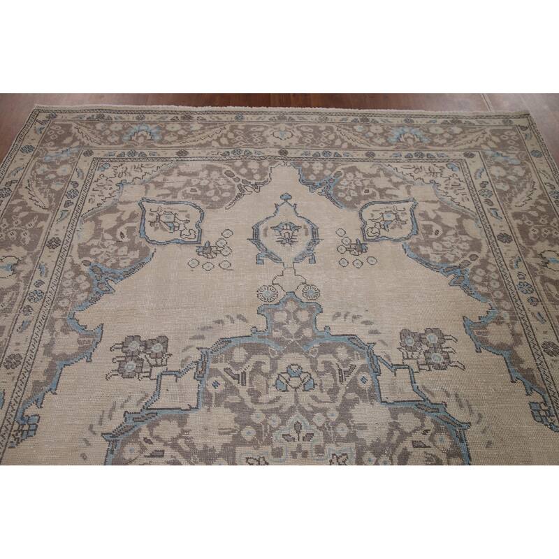 Distressed Tabriz Persian Area Rug Handmade Vintage Wool Carpet - 6'5" x 9'4"