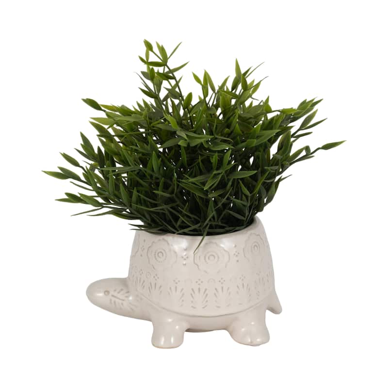 Sagebrook Home 7-inch Ceramic White Turtle Planter in Round Shape - 7" x 5" x 4"