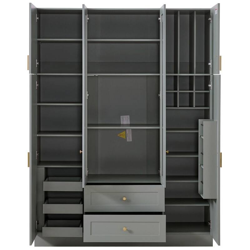 Modern 71" Tall Kitchen Pantry with Storage Cabinet, 6 Doors , Drawers, Adjustable Shelves,Pull-out Trays and Wine Rack