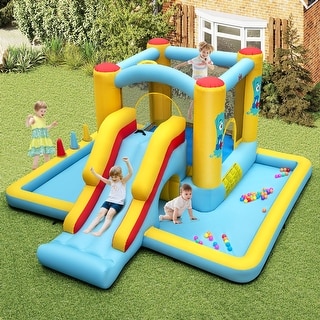 Inflatable Bounce House 7-in-1 Bouncy Castle with Slide and Tunnel without Blower - 155" x 153" x 76.5" (L x W x H)