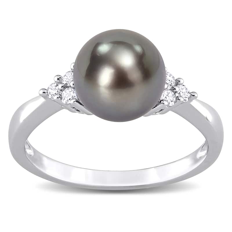 Miadora 8-8.5mm Black Tahitian Pearl and 1/8ct TDW Diamond Ring in Sterling Silver