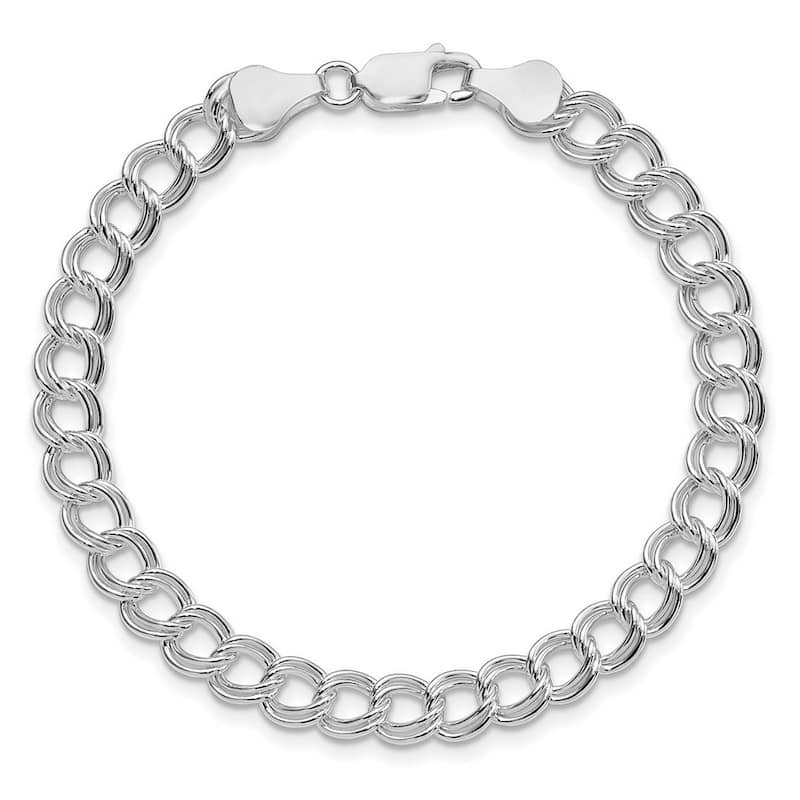 Curata 925 Sterling Silver (Classic or Rhodium-plated) 6mm Double Link Charm Bracelet - 7" or 8"