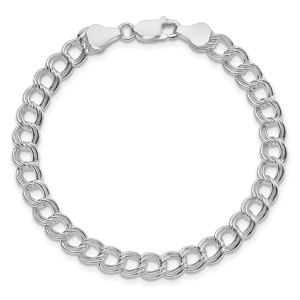 Curata 925 Sterling Silver (Classic or Rhodium-plated) 6mm Double Link Charm Bracelet - 7" or 8"