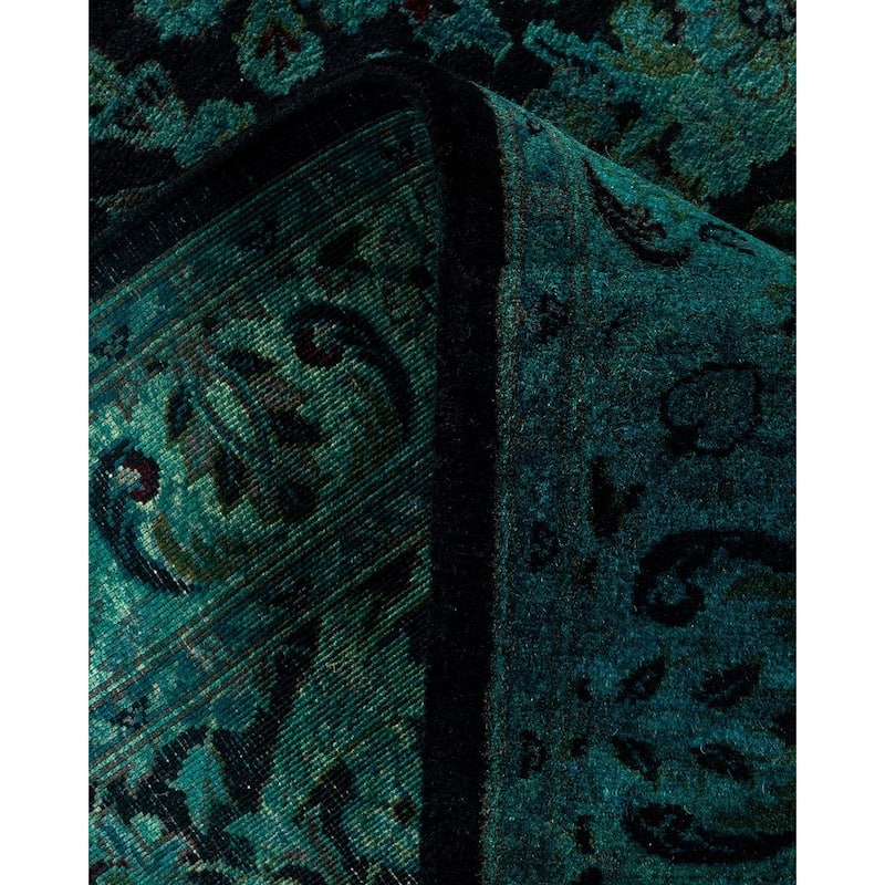 Overton Hand Knotted Wool Vintage Inspired Modern Contemporary Overdyed Blue Runner Rug - 2' 7" x 10' 5"