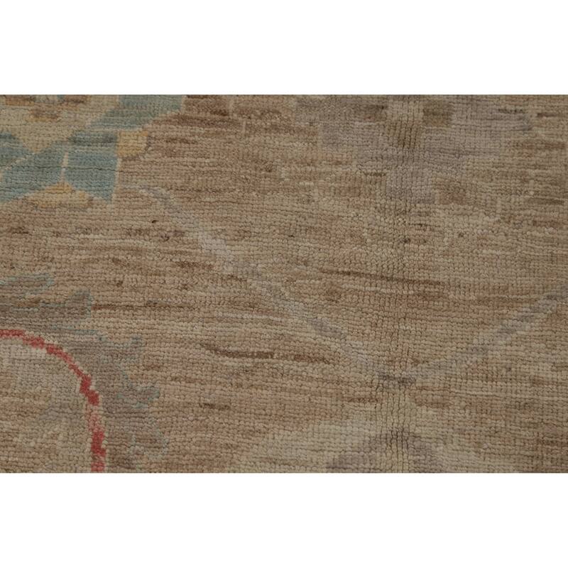 Hand Knotted Oriental 100% Wool Carpet Transitional All-Over Brown Oushak Area Rug - 13' 9'' X 10' 3''