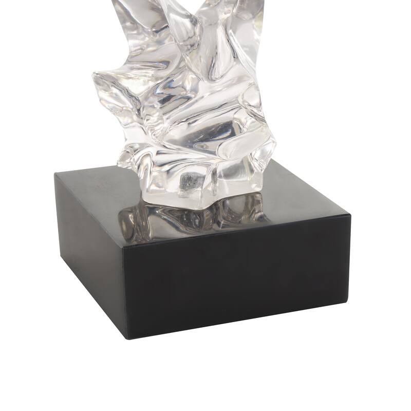 Clear Resin Abstract Decorative Sculpture with Black Square Base