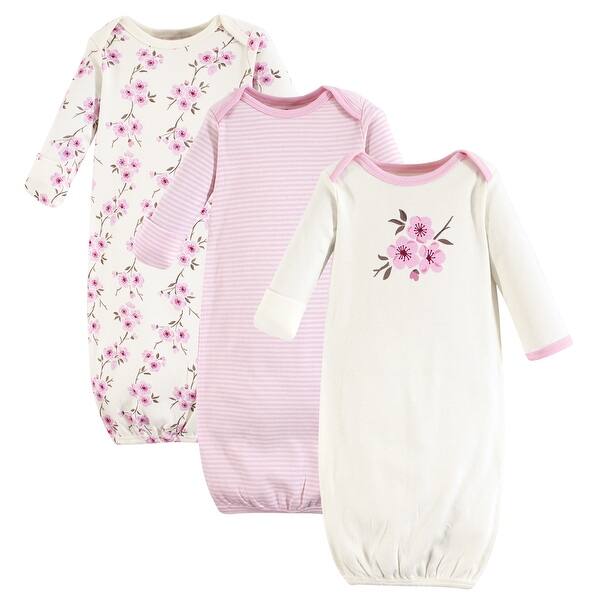 slide 1 of 1, Touched by Nature Baby Girl Organic Cotton Long-Sleeve Gowns 3pk, Cherry Blossom 0-6 Months - Cherry Blossom