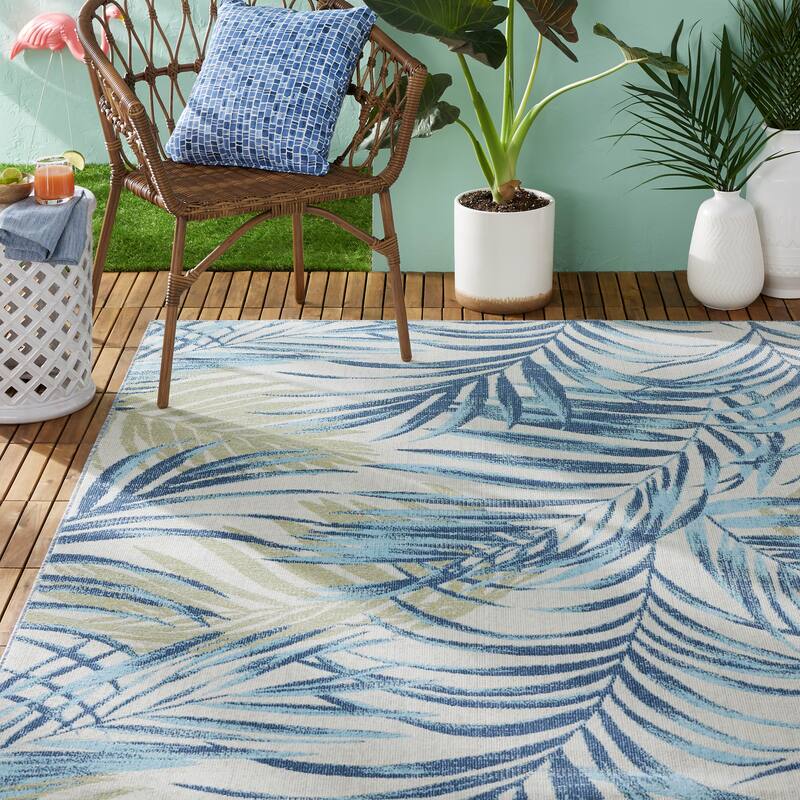Tommy Bahama Malibu Palm Springs Indoor/Outdoor Area Rug - 5'3"x7'3" - Ivory/Aqua Blue