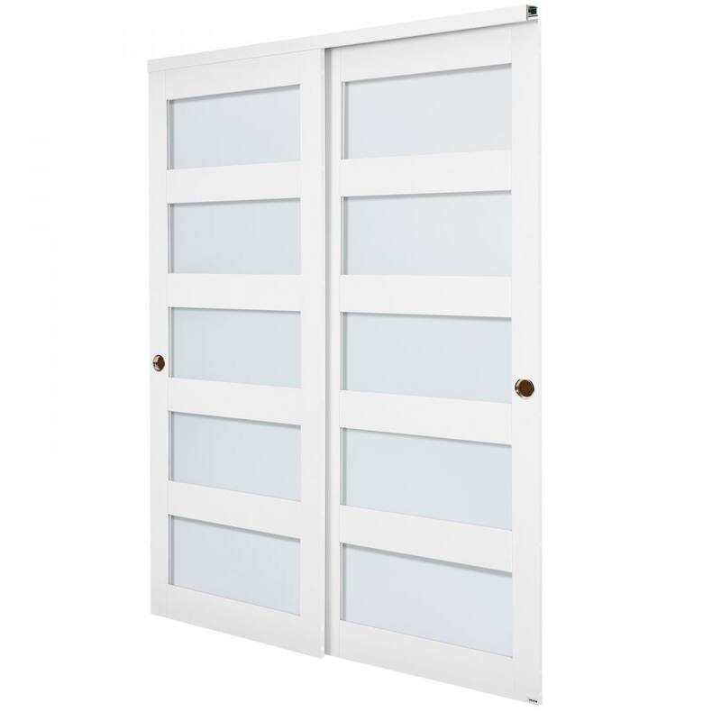 White Wood MDF Sliding Closet Doors with Frosted Glass Panels