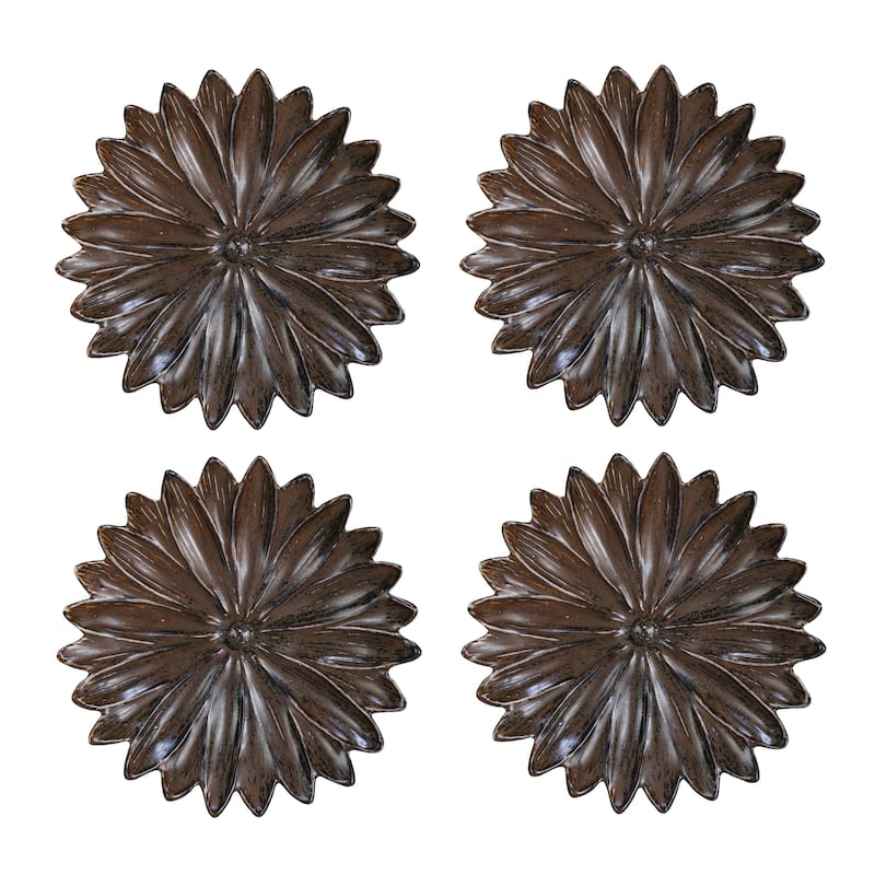 Stoneware Flower Plate with Glaze - Brown