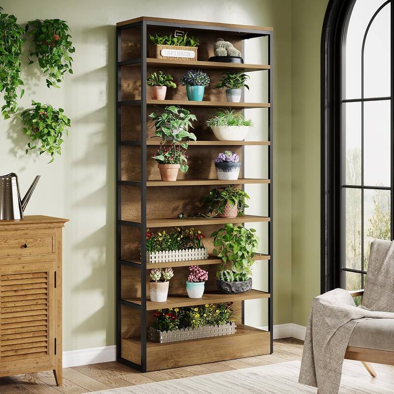 71" Tall Bookshelf, 8-Tier Industrial Etagere Bookcase with Back