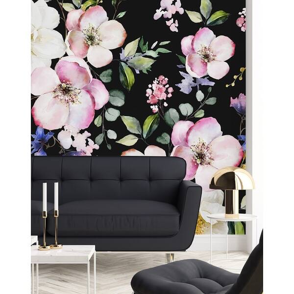 Dark Wallpaper with Gentle Flowers Peel and Stick and Prepasted - Bed ...