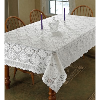 Violet Linen Stars Crochet Vintage Lace Pattern Tablecloth
