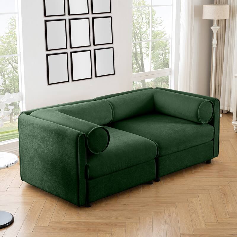 Modern Chenille 6-Seater Sofa with Ottoman Storage, Hidden Storage, Cylindrical Cushioned Arms and Backrest