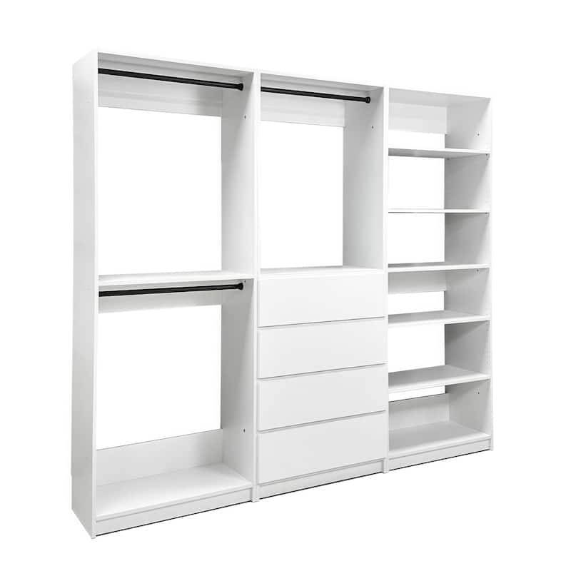 Prosper White Freestanding Walk in Wood Closet System - 94.2"W x 15.7"D x 83" H