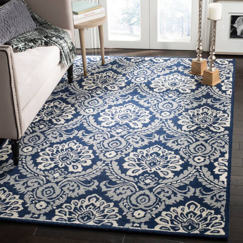 SAFAVIEH Handmade Blossom Esta Modern Floral Wool Rug - 6' x 9' - Navy/Ivory