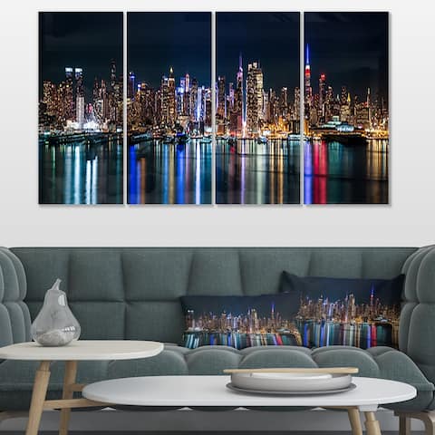 New York Midtown Night Panorama" Cityscape Wall Art on Canvas - Blue