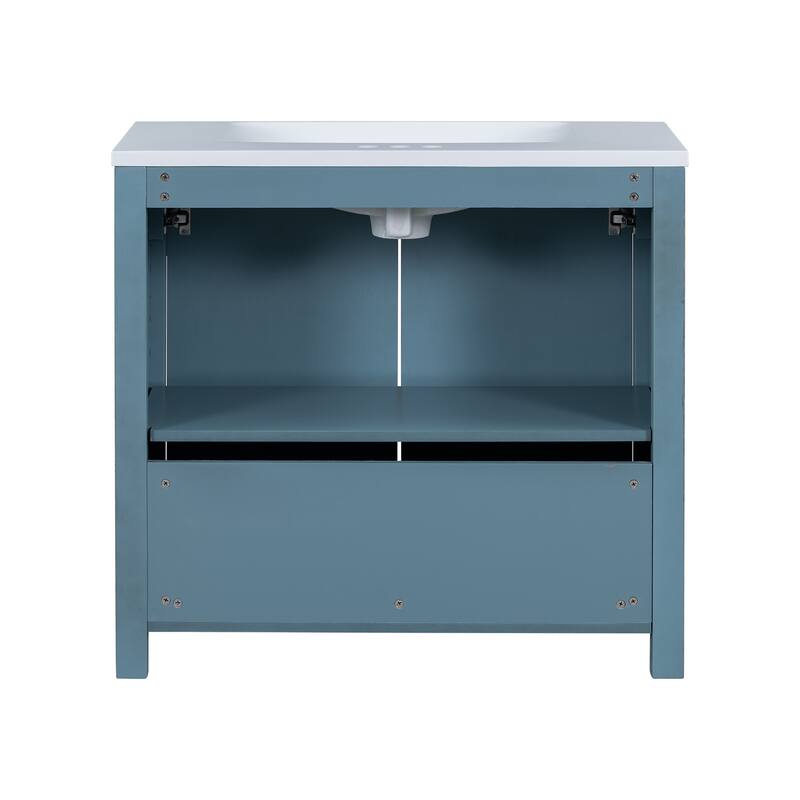 36" Bathroom Vanity with Undermount Resin Sink Combo Set, Solid Wood Frame Bathroom Storage Cabinet with Adjustable Shelves