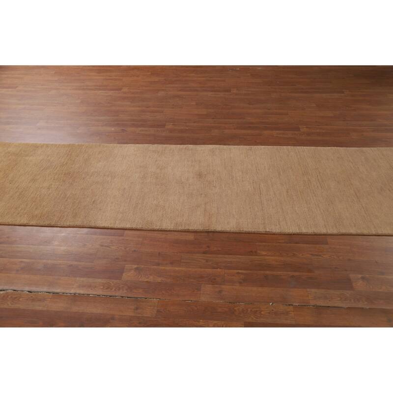 Light Brown Gabbeh Modern Runner Rug Hand-Knotted Wool Carpet - 2'7"x 9'9"