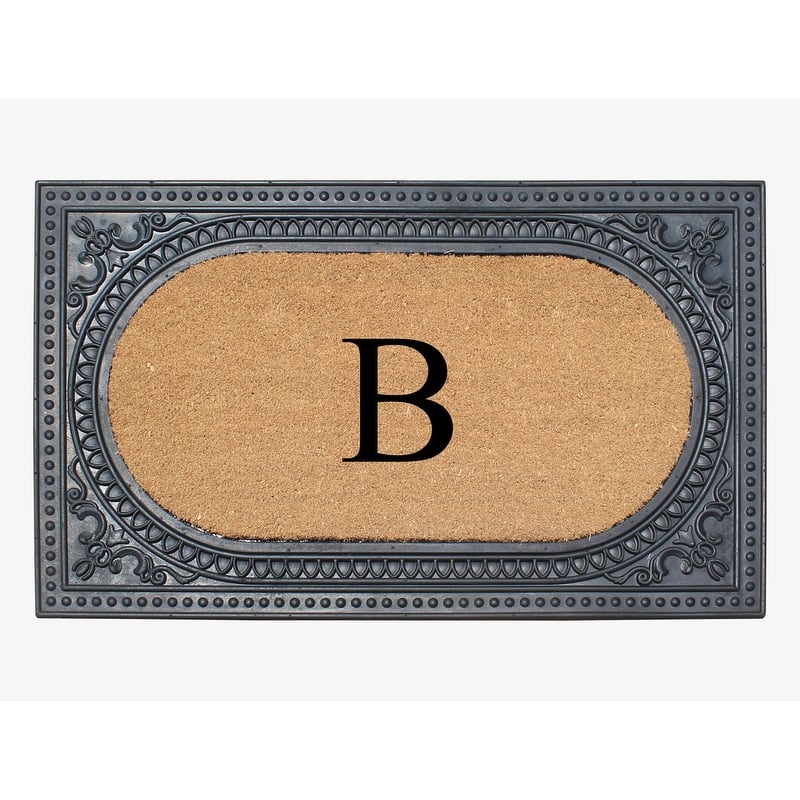 A1HC First Impression Carson Rubber and Coir 24" X 39", Heavy Duty, Easy to Clean Outdoor Monogrammed Doormat - Black - Monogrammed B