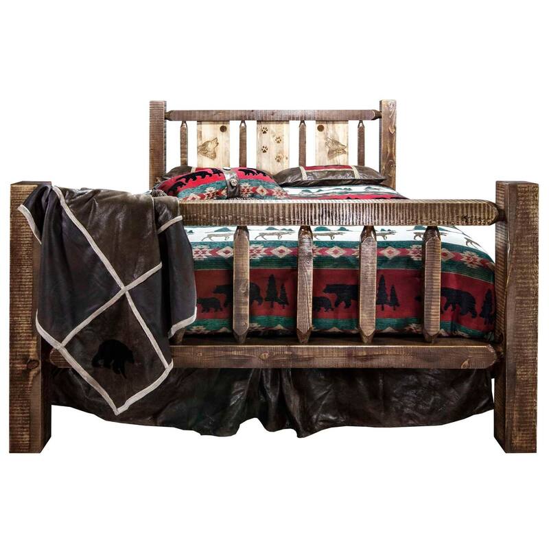 Wolf Bed - Laser Engraved Log Bed - Queen Size - Rustic Timber Design - Heirloom Quality Furniture