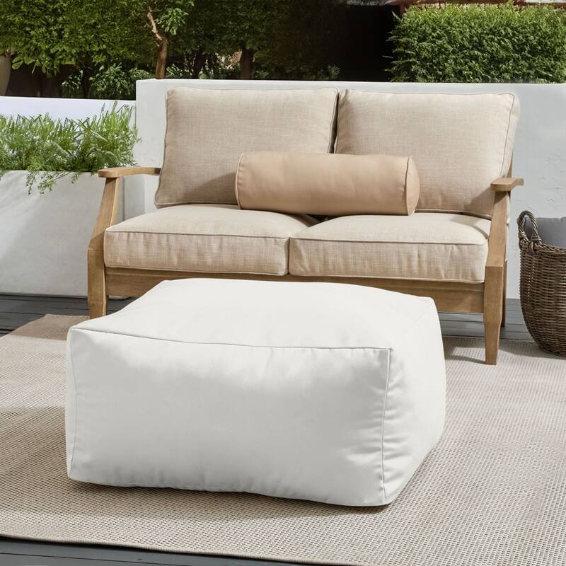 Sorra Home Sunbrella Outdoor Knife Edge Solid Bean Pouf - Canvas Natural