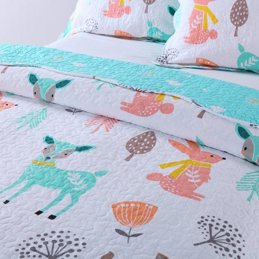 100 Cotton Kids Quilt Bedspread Comforter Set Throw Blanket Deer Full