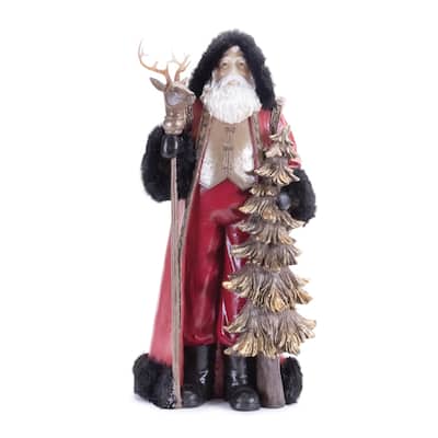 Hooded Santa with Deer Staff Christmas Tabletop Figurine - 19.5"