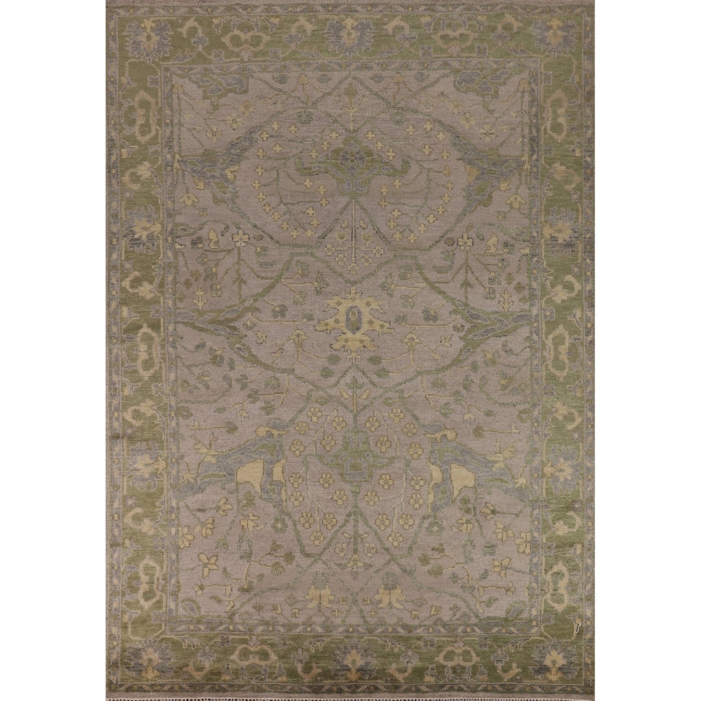 All-Over Brown Oushak Indian Area Rug Handmade Wool Carpet - 8'10" x 12'0"