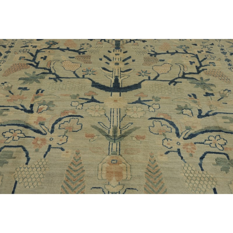 Hand Knotted Traditional Wool Green Geometric Area Rug - 9' 10'' X 8' 4''