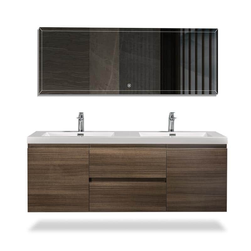 ABRUZZO 60" Floating Bathroom Double Vanity with Integrated Resin Top 2 Basins 2 Cabinets 2 Soft Close Drawers Full Assembly