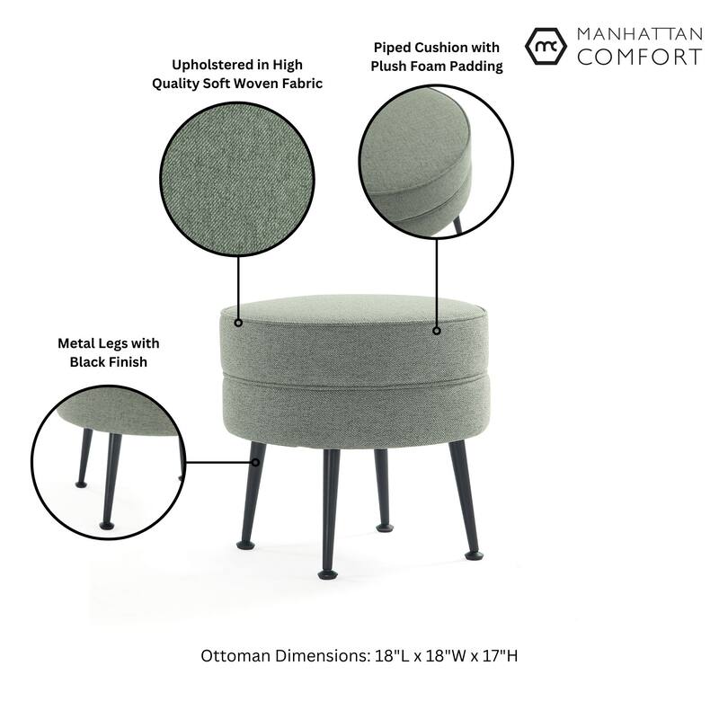 Manhattan Comfort Bailey Mid Century Modern Woven Upholstered Round Ottoman