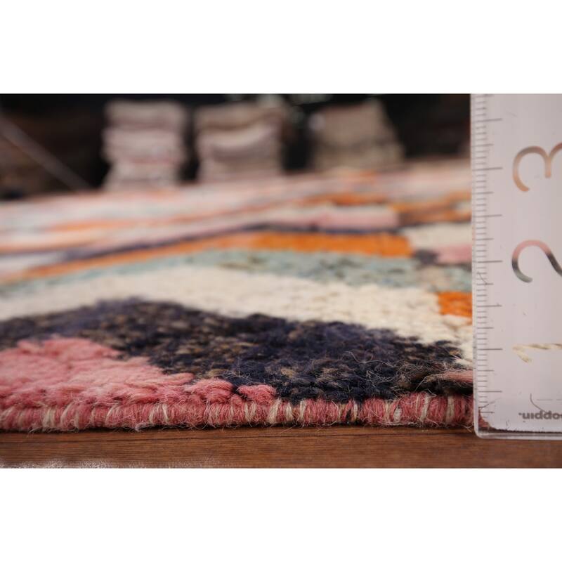 Multicolor Plush Moroccan Area Rug Handmade Geometric Wool Carpet - 7'10" x 10'7"