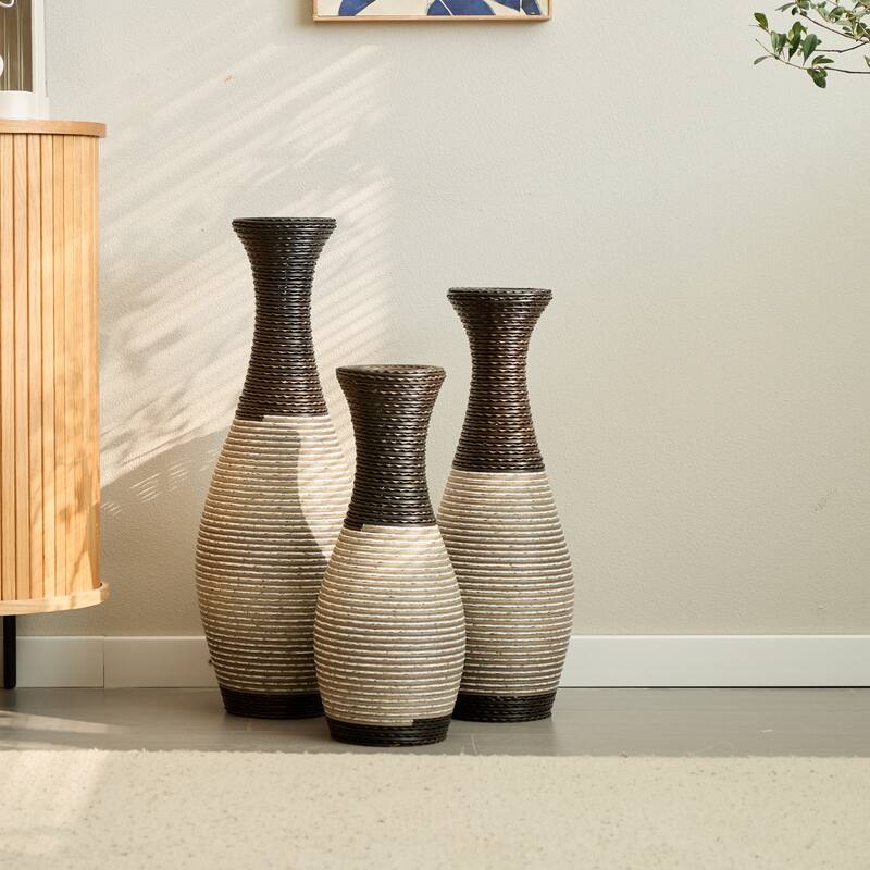 Hand-Woven PVC Rattan Floor Vase
