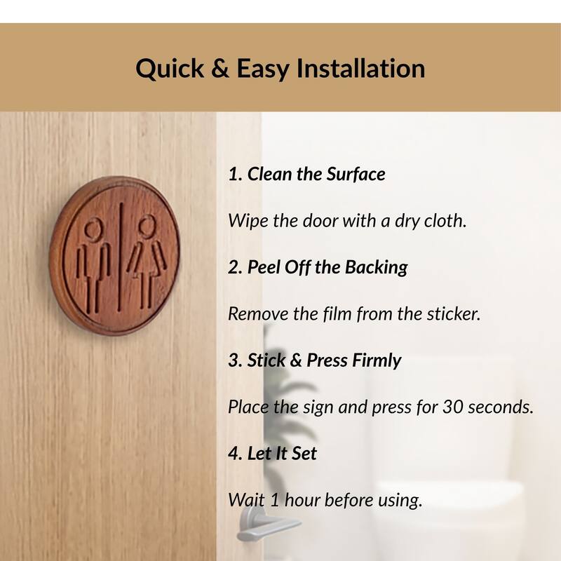 Wooden Restroom Door Sign - 4"L x 0.5"W x 4"H