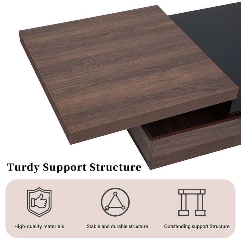 Two-Tone Coffee Table with Swivel Tabletop, Wood Square Side Table with Hidden Storage for Living Room Office