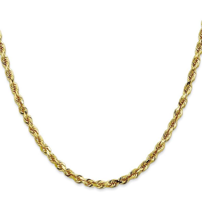 Curata 10k Yellow Gold Solid 4mm Sparkle Cut Quadruple Rope Chain Bracelet